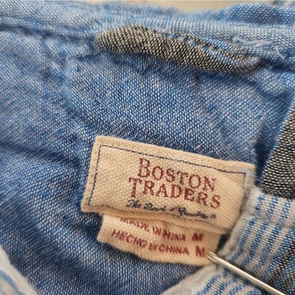 Boston Traders M Striped WhiteBlue Women's Lng Slve ButtonDown Flannel with Hood - Picture 3 of 9